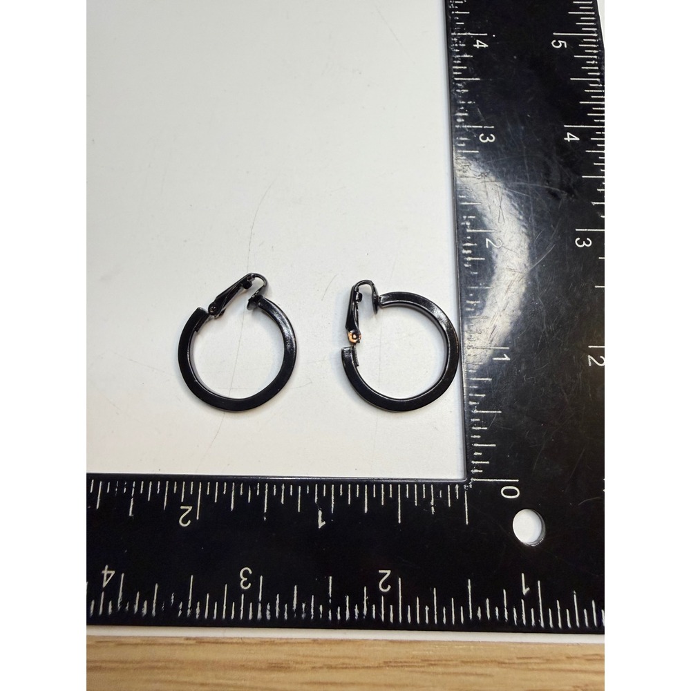 Black Enamel Hoop Clip On Earrings Modern Minimalist Glossy Round Hoops 1 Inch